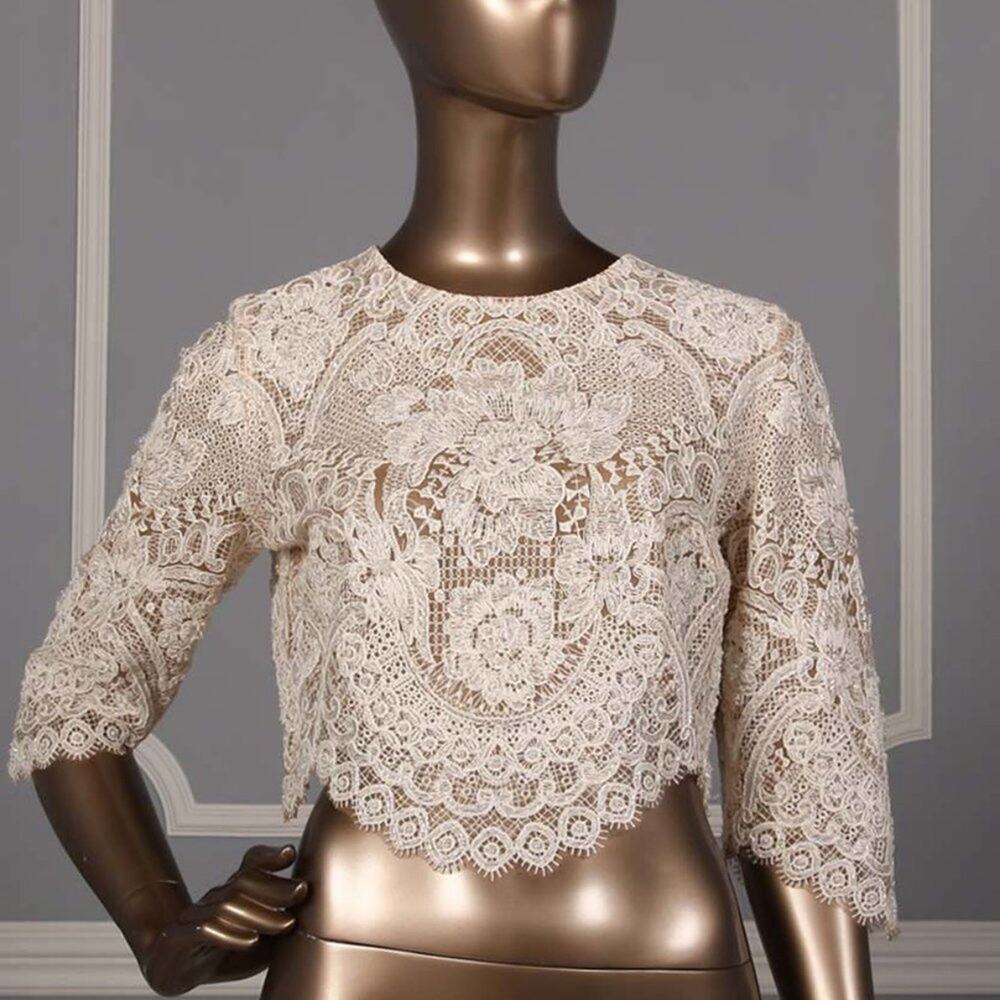 Francesca Miranda Leonor Ivory Nude Beaded Lace Jacket Bolero Sleeves 10